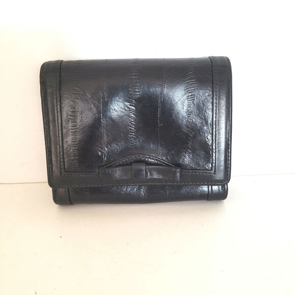 EMPORIO ARMANI women's Wallet Black Leather Bow Medium Bifold Quality Italian - Picture 1 of 11